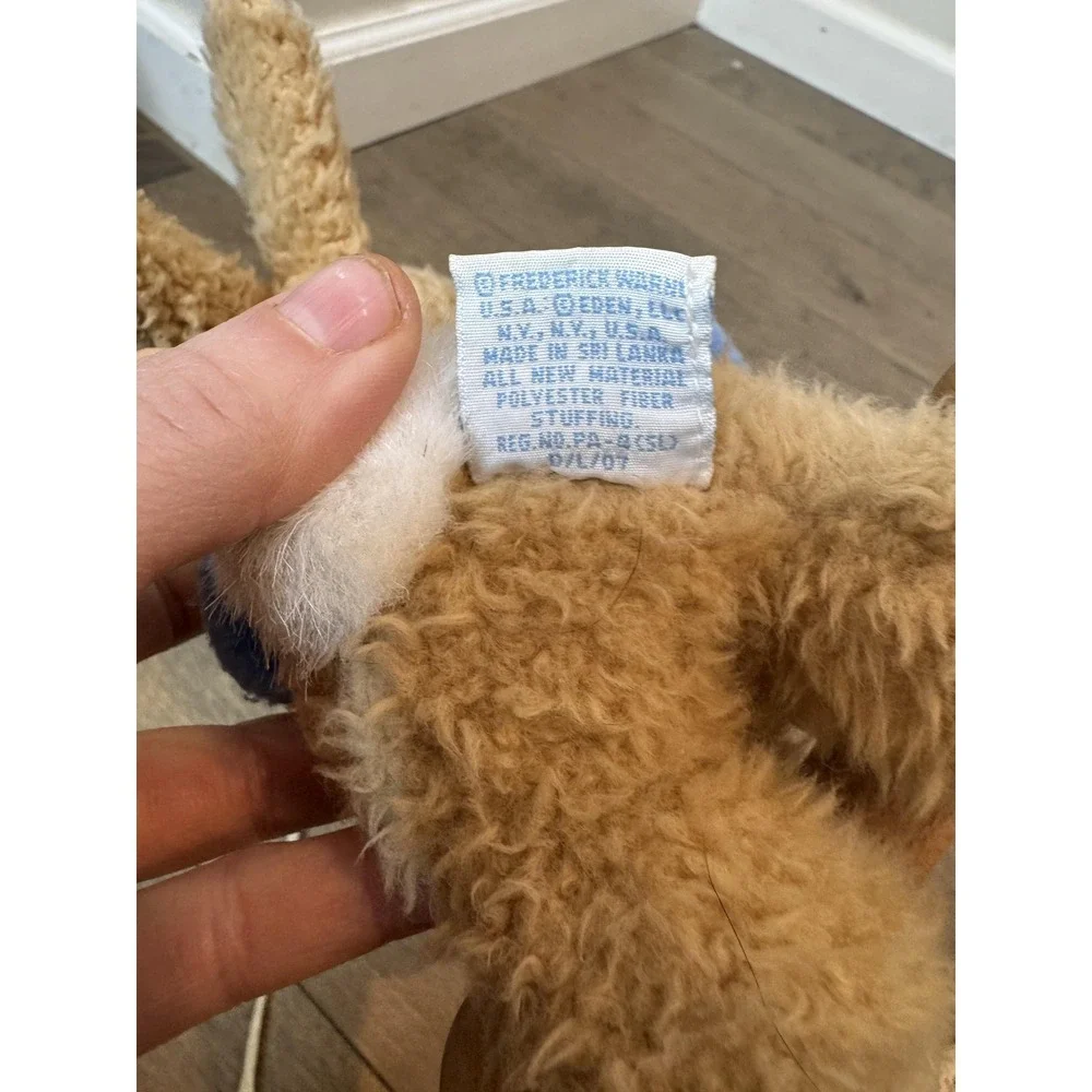 Vintage Eden Peter Rabbit Plush Pull‎ Toy Bunny Wooden Wheels Small Blue Coat
